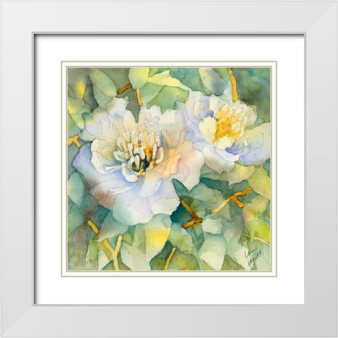 White Peony Garden White Modern Wood Framed Art Print with Double Matting by Loreth, Lanie