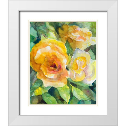 Yellow Roses Garden White Modern Wood Framed Art Print with Double Matting by Loreth, Lanie