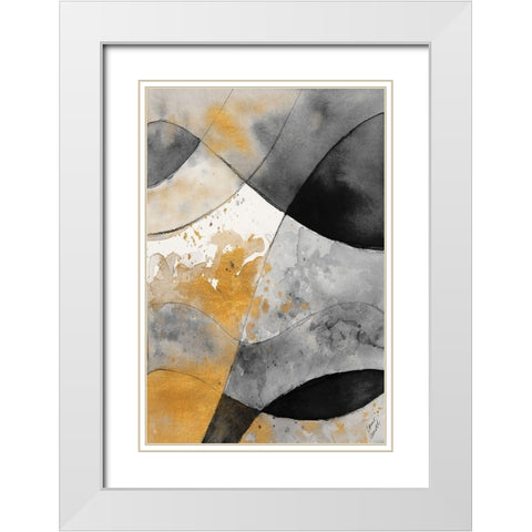 Grey and Gold Fantasy II White Modern Wood Framed Art Print with Double Matting by Loreth, Lanie