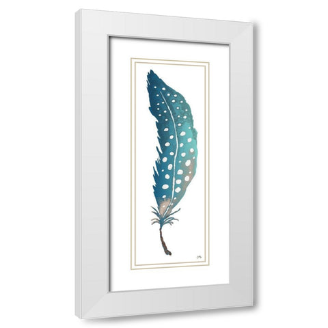 Dotted Blue Feather II White Modern Wood Framed Art Print with Double Matting by Medley, Elizabeth