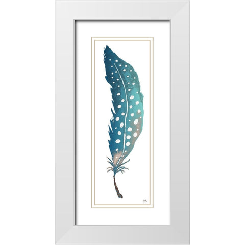 Dotted Blue Feather II White Modern Wood Framed Art Print with Double Matting by Medley, Elizabeth