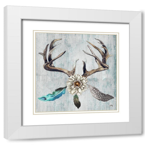 Feathery Antlers I White Modern Wood Framed Art Print with Double Matting by Medley, Elizabeth