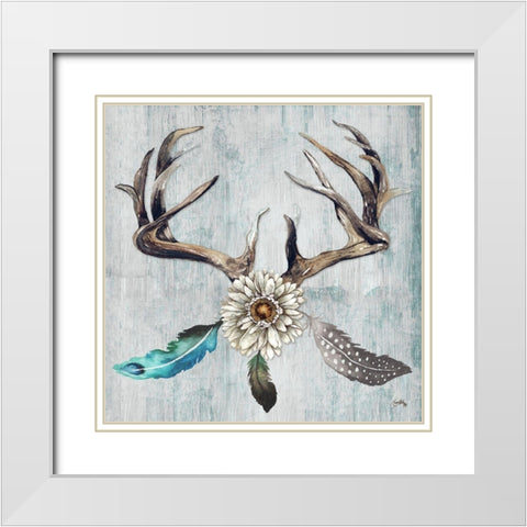 Feathery Antlers I White Modern Wood Framed Art Print with Double Matting by Medley, Elizabeth