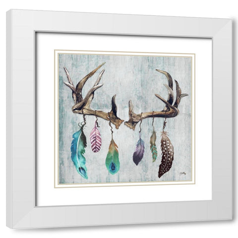 Feathery Antlers II White Modern Wood Framed Art Print with Double Matting by Medley, Elizabeth