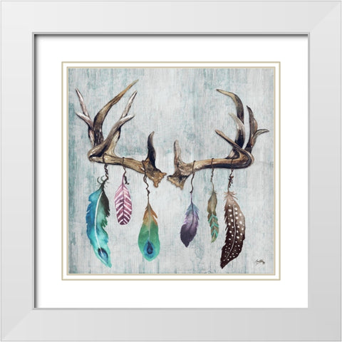 Feathery Antlers II White Modern Wood Framed Art Print with Double Matting by Medley, Elizabeth