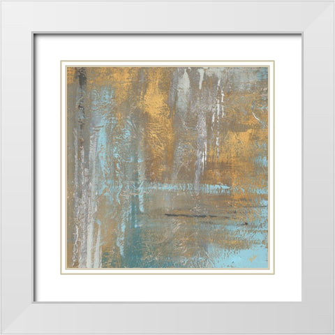 Gold Abstract on Teal White Modern Wood Framed Art Print with Double Matting by Pinto, Patricia
