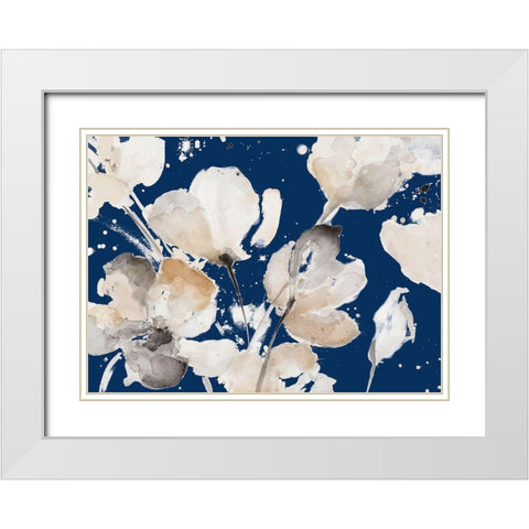 Neutral Floral On Indigo I White Modern Wood Framed Art Print with Double Matting by Loreth, Lanie