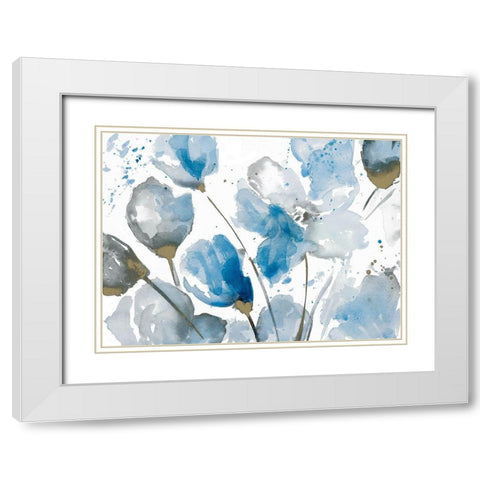 Blue Abstract Floral II White Modern Wood Framed Art Print with Double Matting by Loreth, Lanie