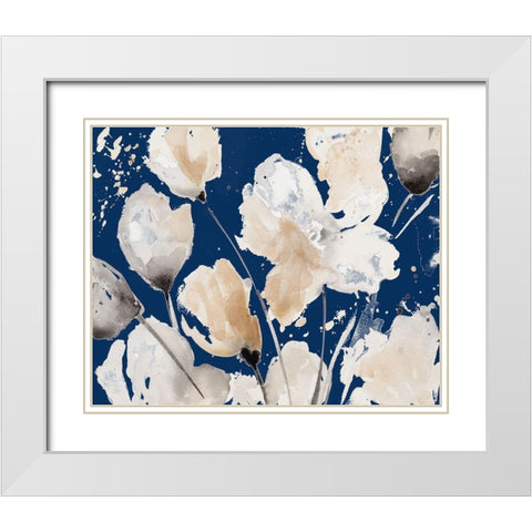 Neutral Floral On Indigo II White Modern Wood Framed Art Print with Double Matting by Loreth, Lanie