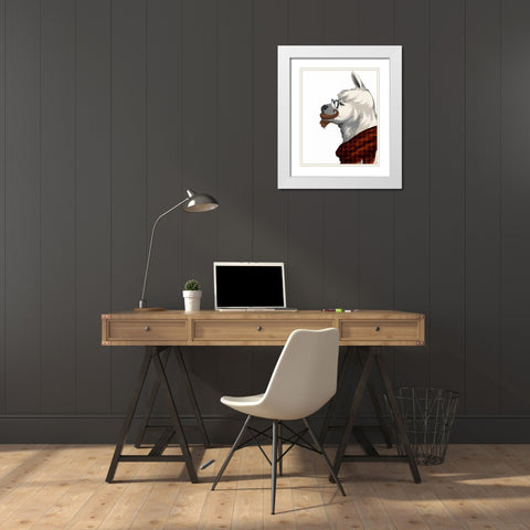 Wise Llama White Modern Wood Framed Art Print with Double Matting by SD Graphics Studio