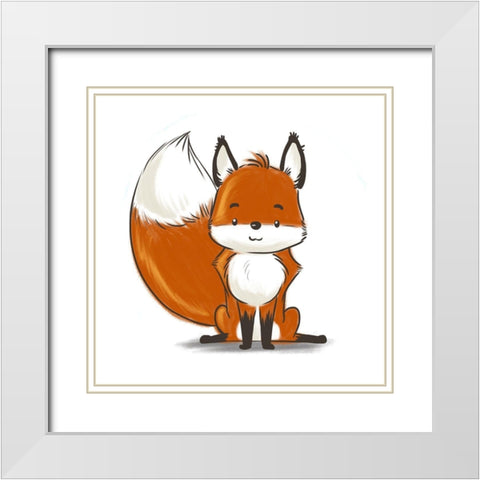 Kids Fox White Modern Wood Framed Art Print with Double Matting by SD Graphics Studio