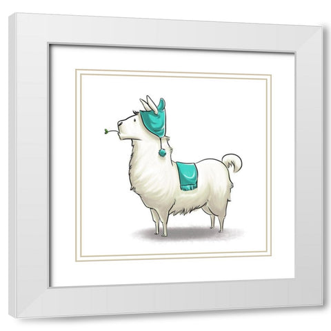 Kids Llama White Modern Wood Framed Art Print with Double Matting by SD Graphics Studio