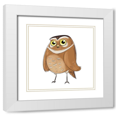 Kids Owl White Modern Wood Framed Art Print with Double Matting by SD Graphics Studio
