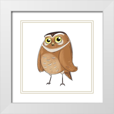 Kids Owl White Modern Wood Framed Art Print with Double Matting by SD Graphics Studio