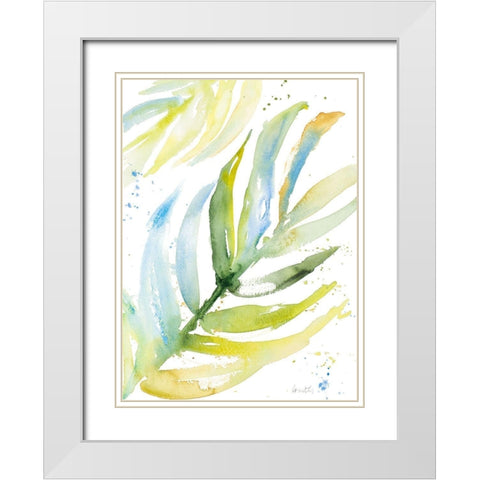 Blue Green Palm Fronds I White Modern Wood Framed Art Print with Double Matting by Loreth, Lanie