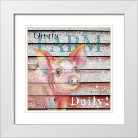 Barn to Farm Pig I White Modern Wood Framed Art Print with Double Matting by Medley, Elizabeth