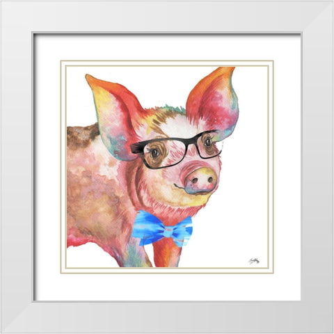 Nerdy Pig White Modern Wood Framed Art Print with Double Matting by Medley, Elizabeth