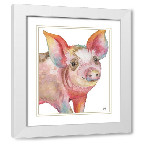 Pig I White Modern Wood Framed Art Print with Double Matting by Medley, Elizabeth