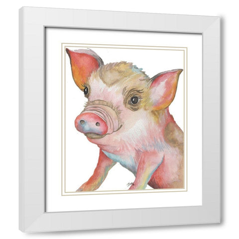 Pig II White Modern Wood Framed Art Print with Double Matting by Medley, Elizabeth