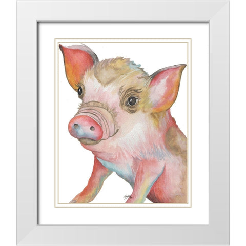 Pig II White Modern Wood Framed Art Print with Double Matting by Medley, Elizabeth