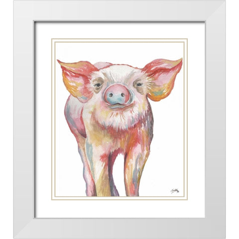 Pig III White Modern Wood Framed Art Print with Double Matting by Medley, Elizabeth