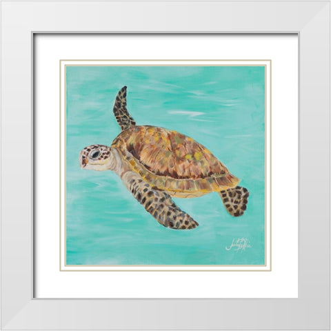 Sea Turtle II White Modern Wood Framed Art Print with Double Matting by DeRice, Julie