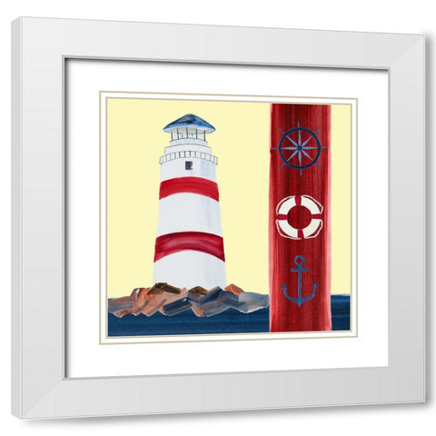 Lighthouse On The Sea White Modern Wood Framed Art Print with Double Matting by DeRice, Julie