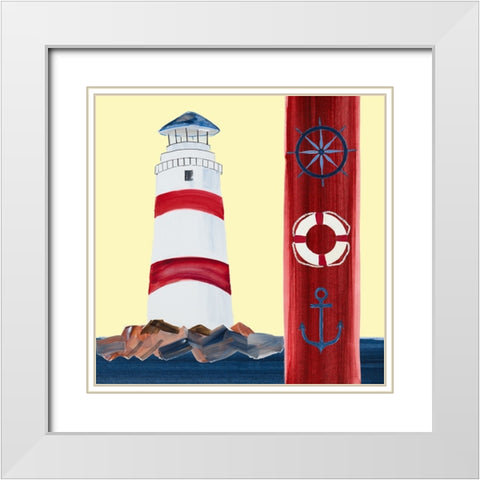Lighthouse On The Sea White Modern Wood Framed Art Print with Double Matting by DeRice, Julie