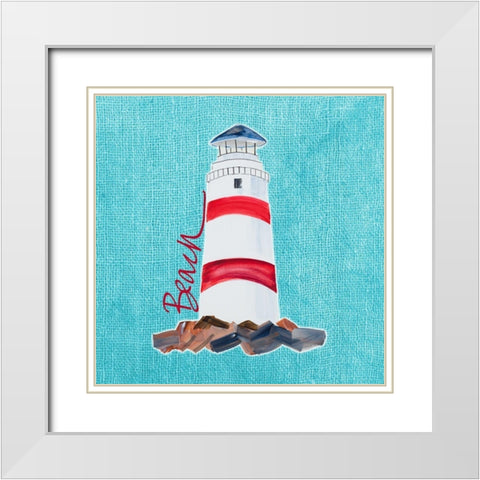 Beach Lighthouse White Modern Wood Framed Art Print with Double Matting by DeRice, Julie
