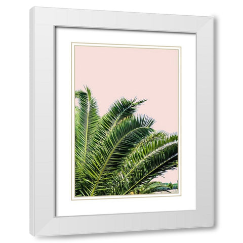 Tropical Leaves On Blush I White Modern Wood Framed Art Print with Double Matting by Acosta