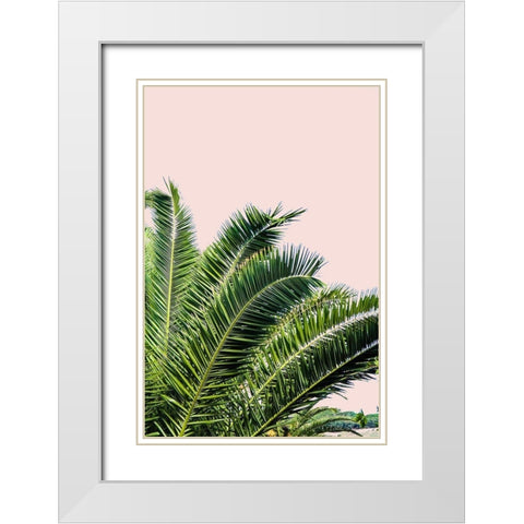 Tropical Leaves On Blush I White Modern Wood Framed Art Print with Double Matting by Acosta