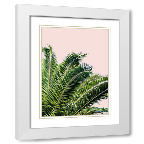 Tropical Leaves on Blush I White Modern Wood Framed Art Print with Double Matting by Acosta