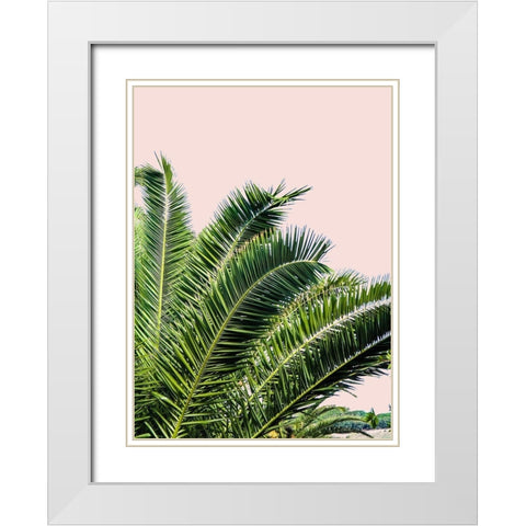 Tropical Leaves on Blush I White Modern Wood Framed Art Print with Double Matting by Acosta