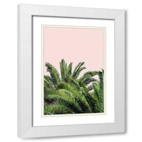 Tropical Leaves on Blush II White Modern Wood Framed Art Print with Double Matting by Acosta