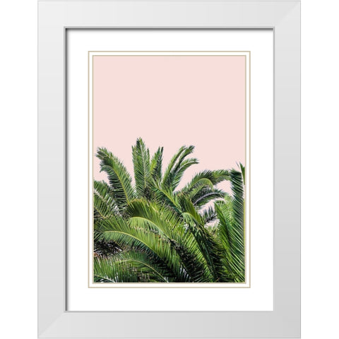 Tropical Leaves on Blush II White Modern Wood Framed Art Print with Double Matting by Acosta