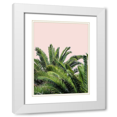Tropical Leaves on Blush II White Modern Wood Framed Art Print with Double Matting by Acosta