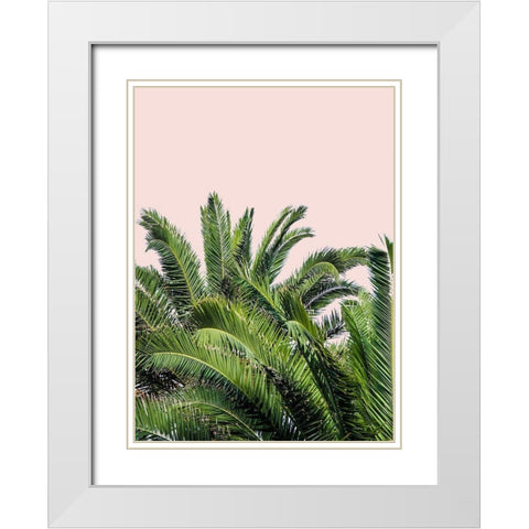 Tropical Leaves on Blush II White Modern Wood Framed Art Print with Double Matting by Acosta