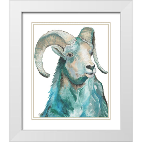 Teal Ram White Modern Wood Framed Art Print with Double Matting by Medley, Elizabeth