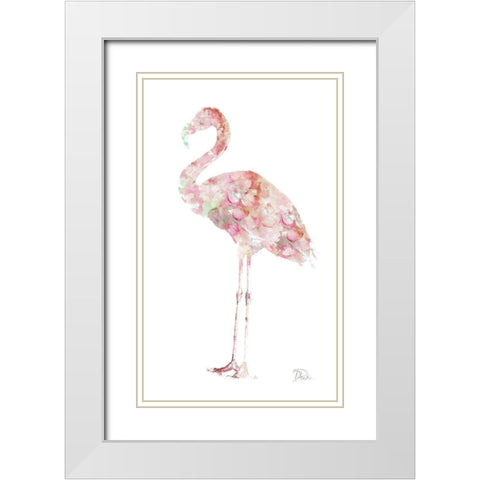 Flowery Flamingo White Modern Wood Framed Art Print with Double Matting by Pinto, Patricia
