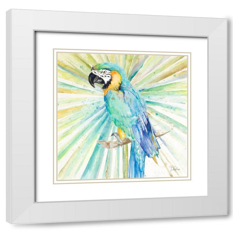 Bright Tropical Parrot White Modern Wood Framed Art Print with Double Matting by Pinto, Patricia