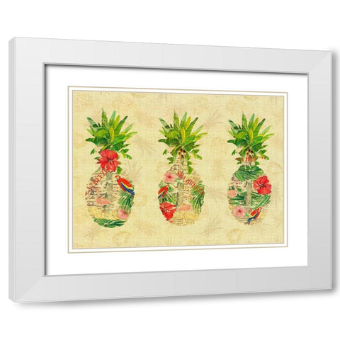 Triple Tropical Pineapple Collage White Modern Wood Framed Art Print with Double Matting by DeRice, Julie
