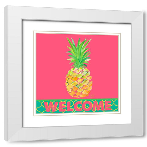 Punchy Pineapple Welcome White Modern Wood Framed Art Print with Double Matting by DeRice, Julie