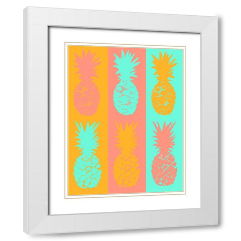 Vibrant Striped Pineapples White Modern Wood Framed Art Print with Double Matting by DeRice, Julie