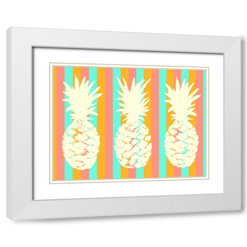 Striped Pineapple Trio White Modern Wood Framed Art Print with Double Matting by DeRice, Julie
