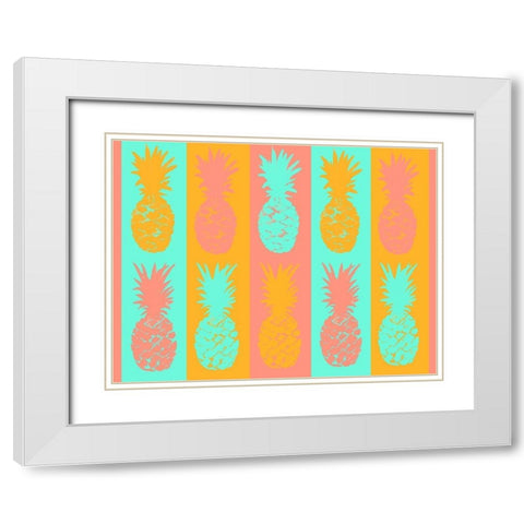 Vibrant Pineapples Fiesta White Modern Wood Framed Art Print with Double Matting by DeRice, Julie