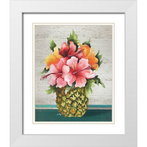 Tropical Bouquet White Modern Wood Framed Art Print with Double Matting by Medley, Elizabeth