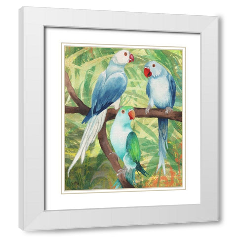 Tropical Birds I White Modern Wood Framed Art Print with Double Matting by Medley, Elizabeth