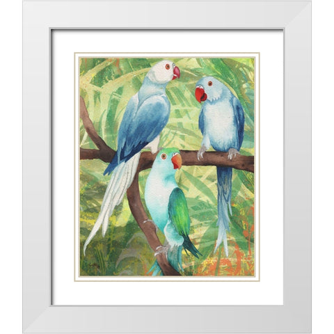 Tropical Birds I White Modern Wood Framed Art Print with Double Matting by Medley, Elizabeth