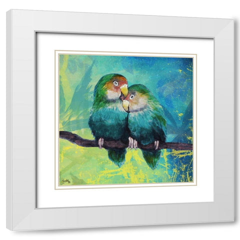 Tropical Birds In Love I White Modern Wood Framed Art Print with Double Matting by Medley, Elizabeth