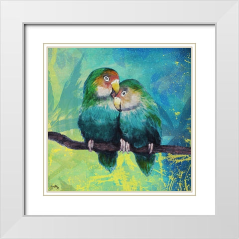 Tropical Birds In Love I White Modern Wood Framed Art Print with Double Matting by Medley, Elizabeth